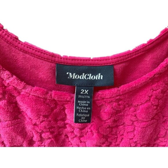 ModCloth Women's Hot Pink Burnout Terry Cloth Tank Bodysuit Attached Sash 2X - Picture 6 of 7